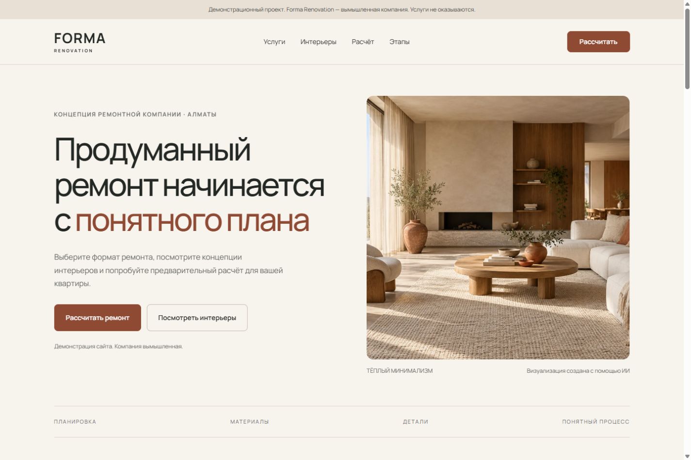 Forma Renovation: компьютерная версия работающего сайта